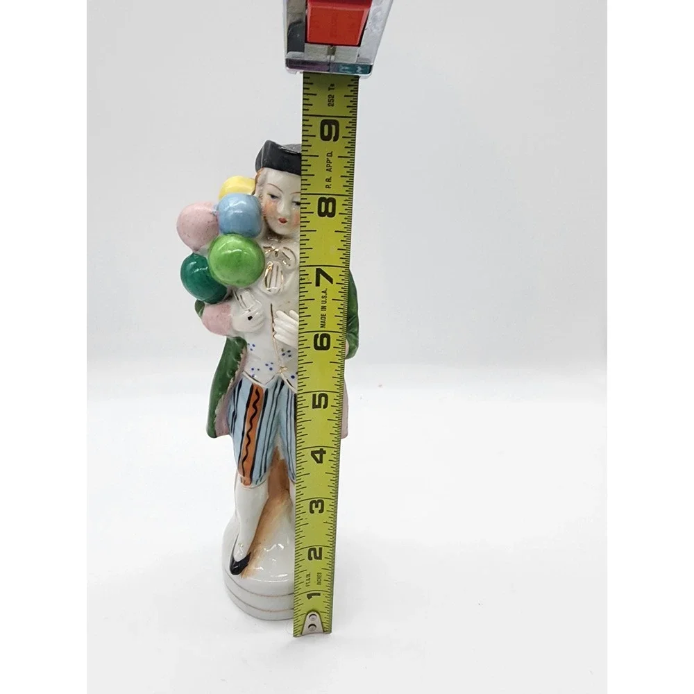 Vintage L&M Ceramic Balloon Man Figurine Hand Painted Green Coat 8.5 Inch